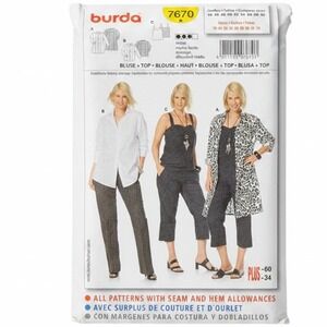 Burda 7670 Sewing Pattern Plus Size Camisole Shirt Tops Sizes 18-34 Uncut